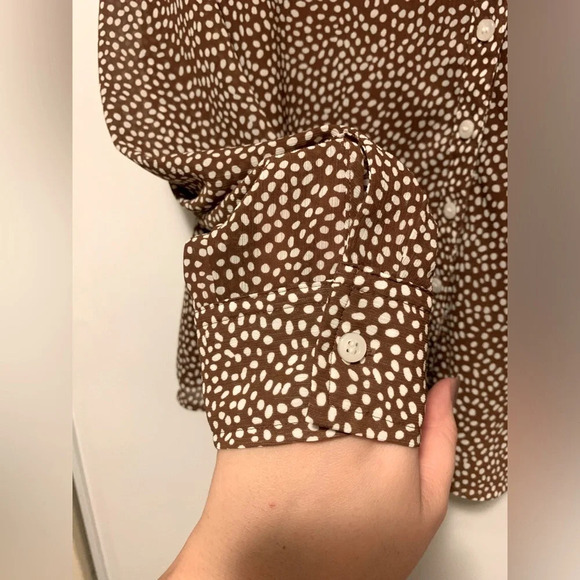 J Crew Rust Brown Polka Dot Blouse - Picture 3 of 7